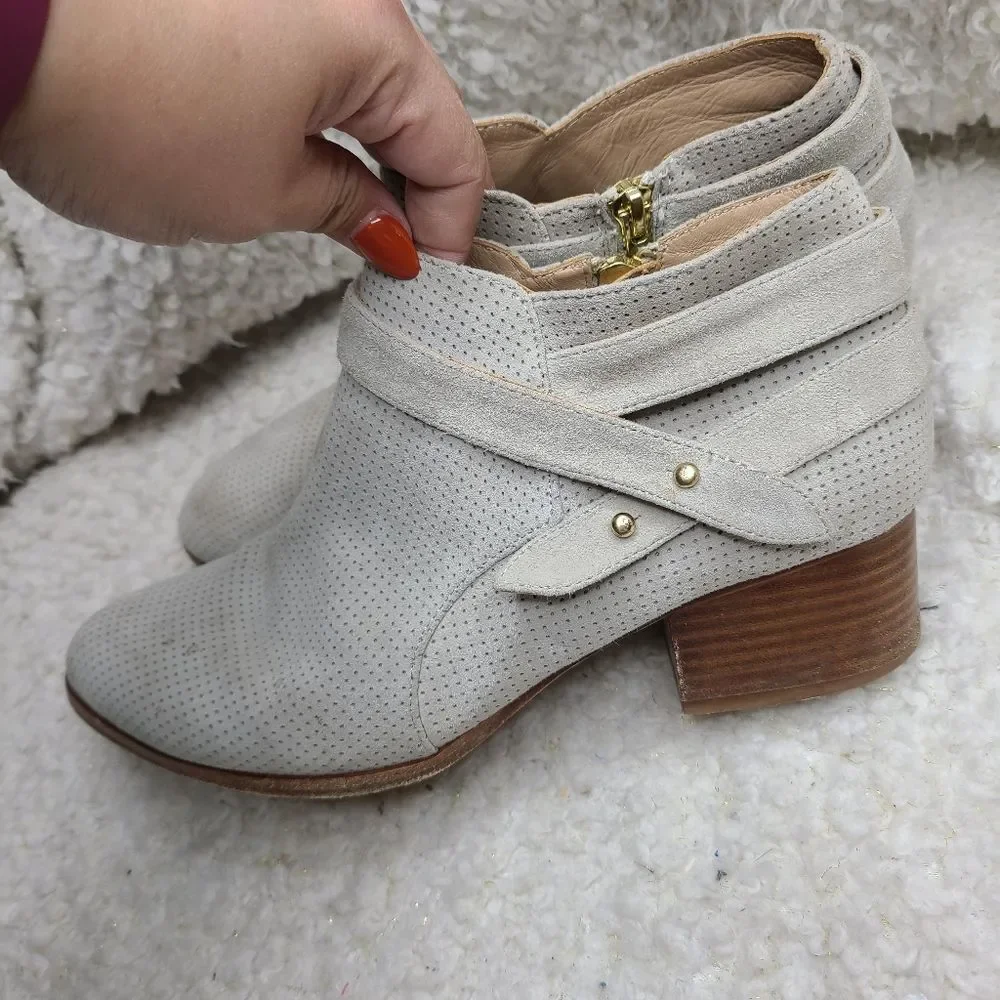 Anthropologie Taupe Perforated Suede‎ Ankle Boots sz 8.5